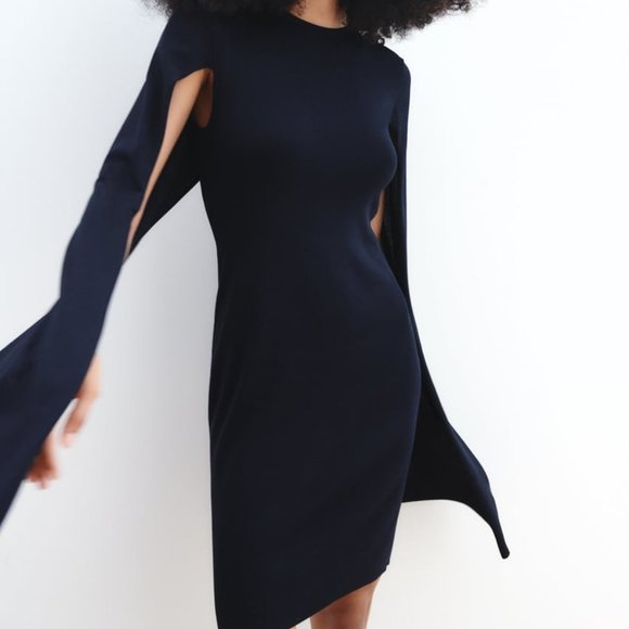 NWT KNIT CAPE NAVY BLUE DRESS - Picture 3 of 7